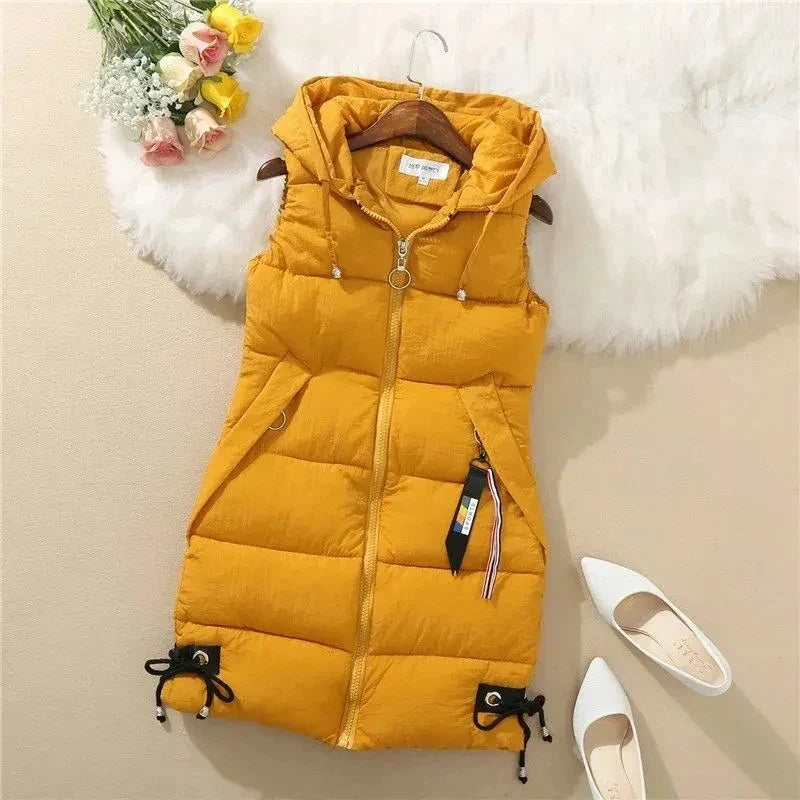 Long Quilted, Cotton Shell – Warm Cozy Women’s Puffer Vest
