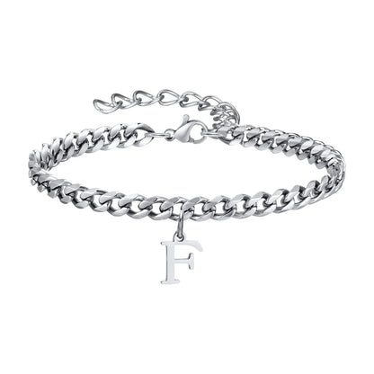 Initials Cuban Link Bracelet Stainless Steel Flexible