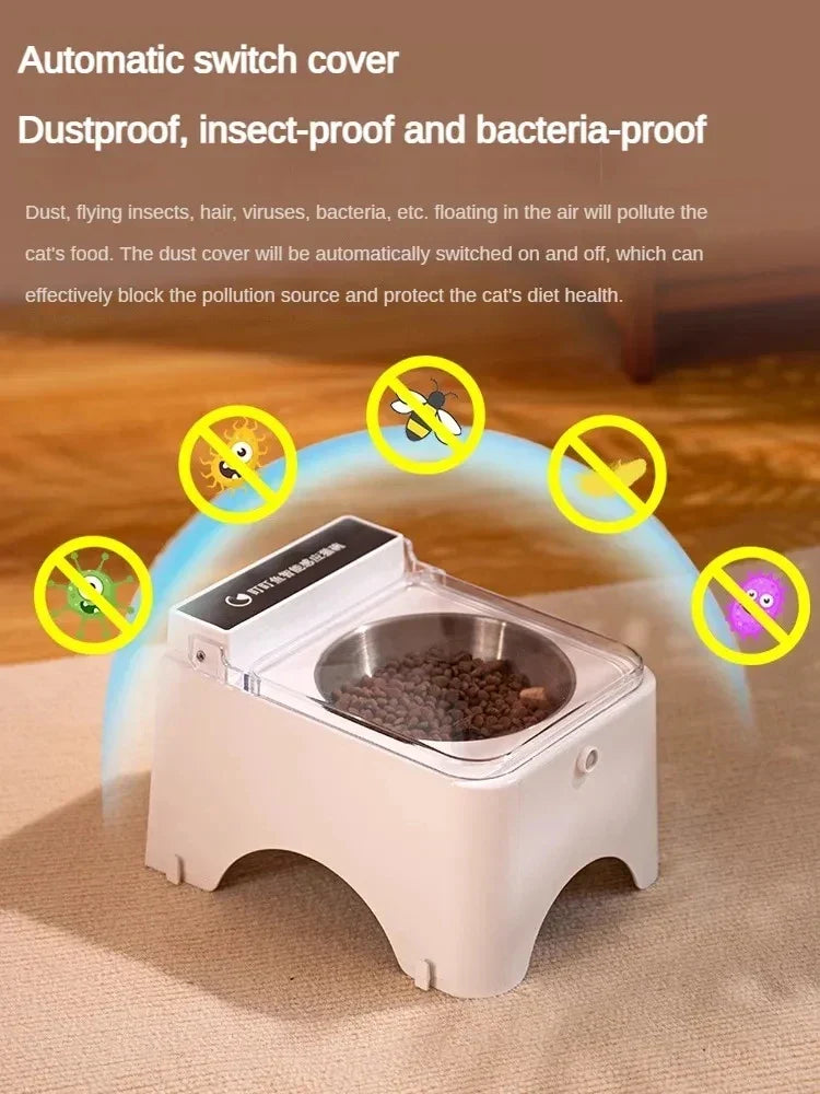 Cat Smart Feeder Infrared Auto Open Cover Dual Stainless Steel Bowls Fall 2025 Hands Free Anti Mouse Mess Free