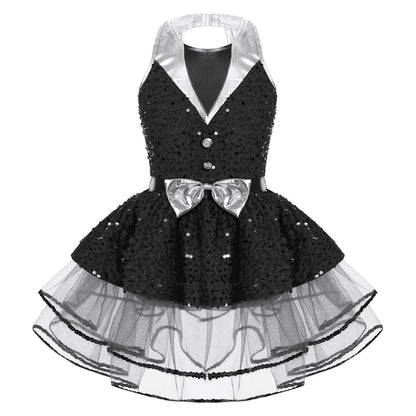 Light girls' leotard - sequined skirted tutu, polyester, for ballet and dance performances