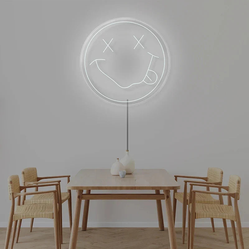 Neon LED Sign 35cm USB Powered Smile Face Wall Hanging Night Light Bedroom Decor Fall 2025 Gift