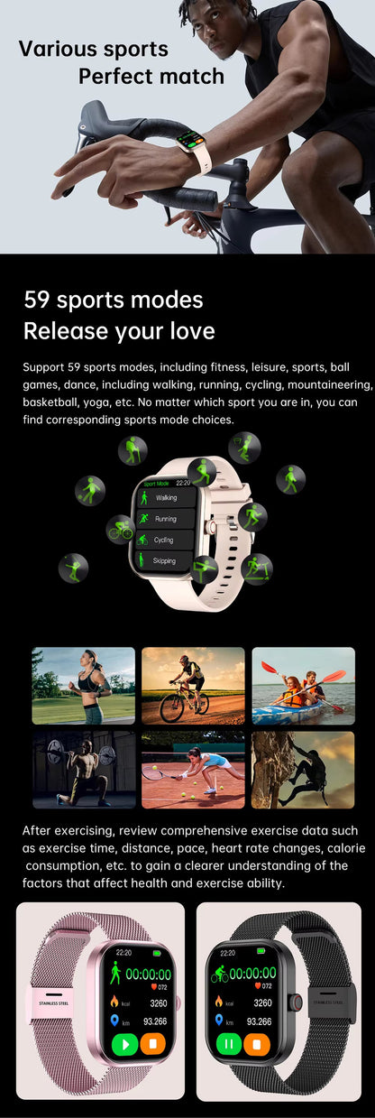 Health 2025 Smartwatch BP+ECG+HRV+BG Monitor with SpO2, Heart Rate, Sleep & Fitness Tracking