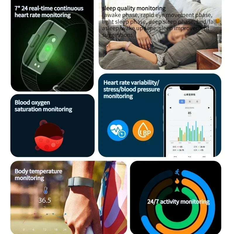 Fitness Tracker Heart Rate Monitor Blood Pressure Pedometer Water-Resistant Smart Wristband Spring 2026 Gift