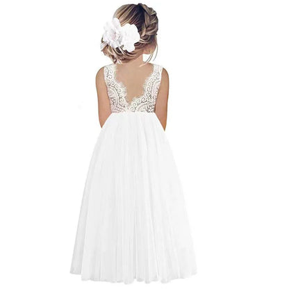 Light Girls’ Flower Girl Dress - Lace Bodice, Flowing Tulle Skirt, Polyester, For Wedding