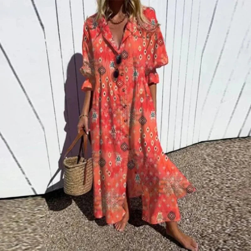 Variant image for Boho Floral Maxi Dress for Women, Elegant Deep V-Neck Long Dress with Flowy Silhouette, Lightweight Summer Style-19