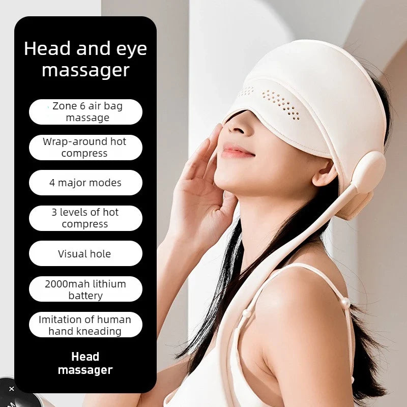 Stress Relief Sleep Aid 2026 – Graphene Heated Head Massager Air Pressure & Eye Compress