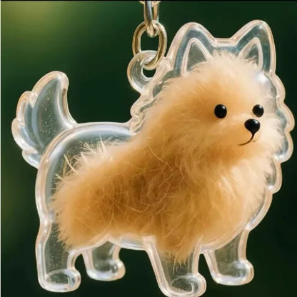Hair Dog Keepsake Keychain Pendant Clear Resin Charm