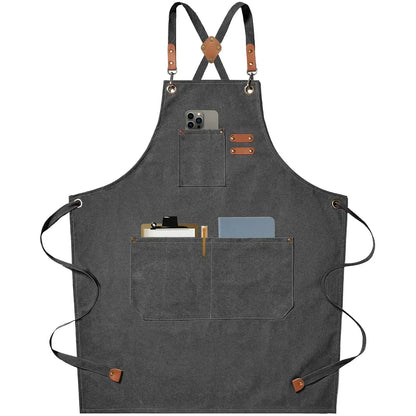 Canvas Apron Flexible Crossback Work Apron For Kitchen Chef Restaurant Cafe Fall 2025 Sturdy Pockets