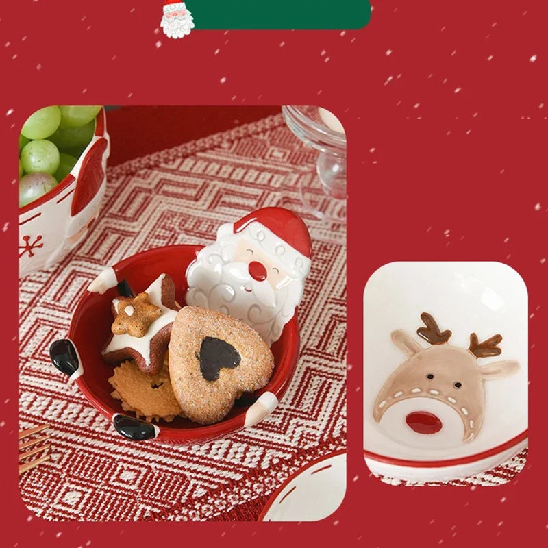 Christmas Ceramic Santa Bowl Scandinavian Holiday Breakfast Bowl