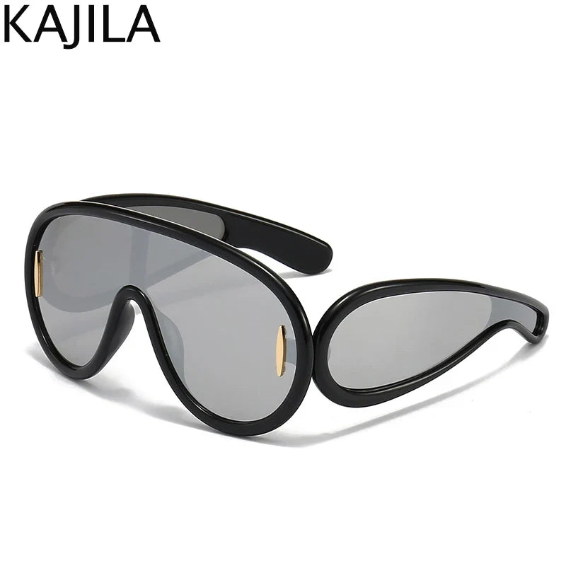 Sunglasses2026 Edition White Frame Oversized Wave Mask Goggles Y2K Punk Steampunk Eyewear TikTok Viral