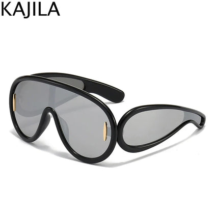 Sunglasses2026 Edition White Frame Oversized Wave Mask Goggles Y2K Punk Steampunk Eyewear TikTok Viral