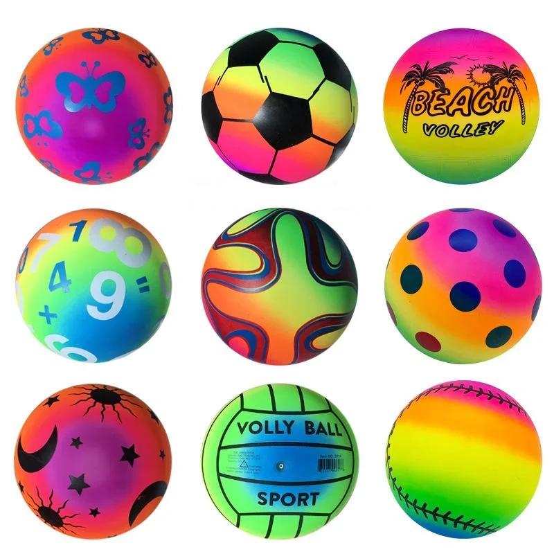 Eco-Friendly Rainbow Ball Toy for Kids, Plush Elastic Leather Ball for Indoor and Outdoor Play, 22 cm Diameter