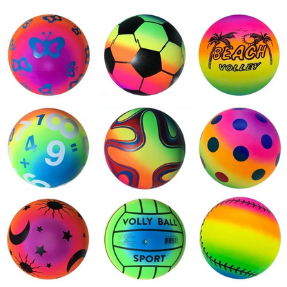 Eco-Friendly Rainbow Ball Toy for Kids, Plush Elastic Leather Ball for Indoor and Outdoor Play, 22 cm Diameter