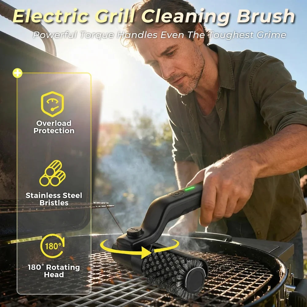 Motor-Driven Grill Brush Cordless 3 Speed 2600mAh Battery-Powered With Flexible Angle For Summer BBQ Cleaning Gift