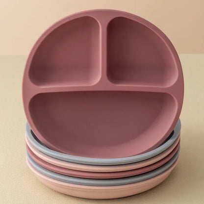 Baby Silicone Dining Plate with Suction Base, BPA Free Toddler Tableware, 8-Inch Divided Feeding Dish