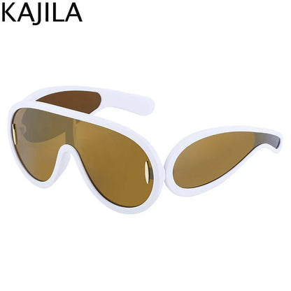 Sunglasses2026 Edition White Frame Oversized Wave Mask Goggles Y2K Punk Steampunk Eyewear TikTok Viral