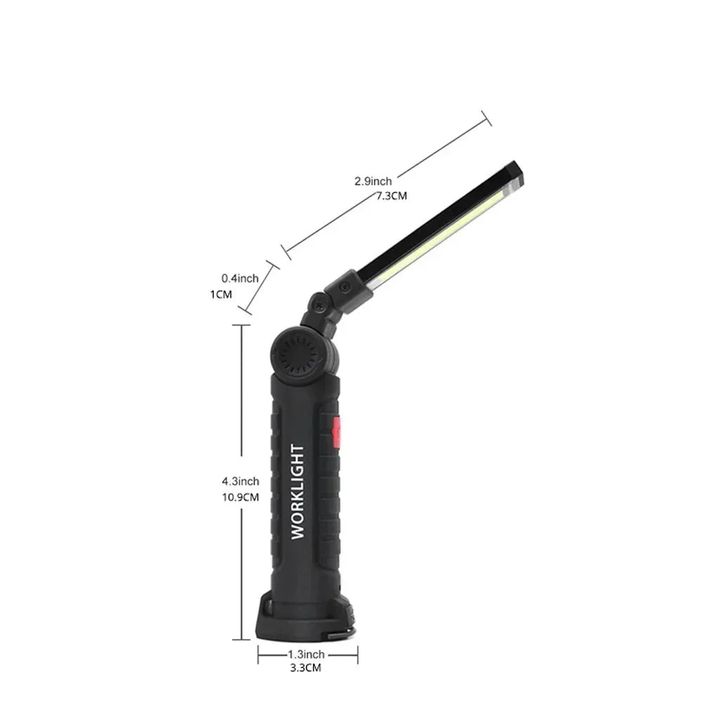 Battery-Powered Camping LED Flashlight Work Light - IP64 Water-Resistant, 5 Modes, Magnet & Hook for Night Work