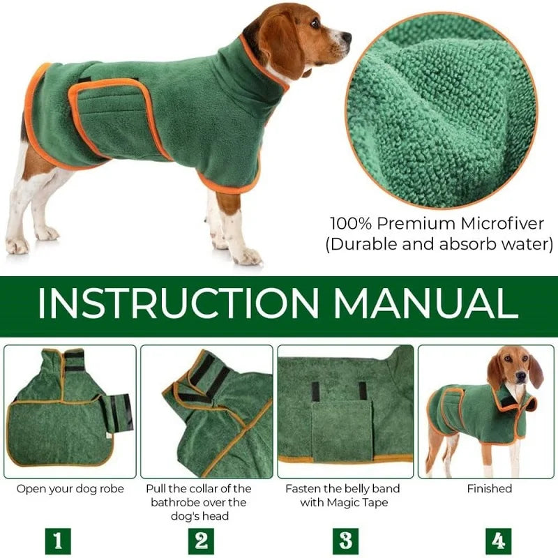 Microfiber Dog Bathrobe Towel - Flexible Absorbent Coat for Cats & Dogs, Pet Grooming Maintenance