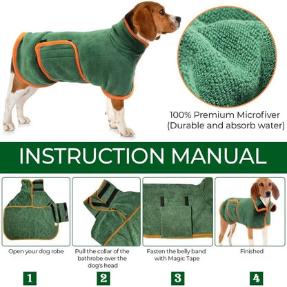 Microfiber Dog Bathrobe Towel - Flexible Absorbent Coat for Cats & Dogs, Pet Grooming Maintenance