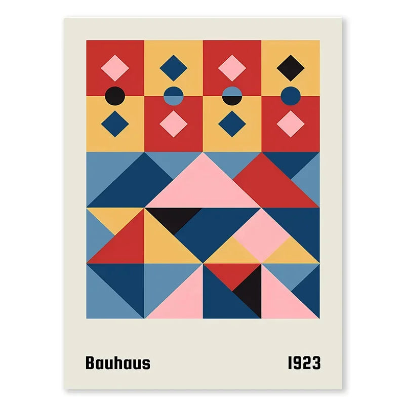 Abstract Blue Bauhaus Canvas Wall Art Contemporary Bedroom