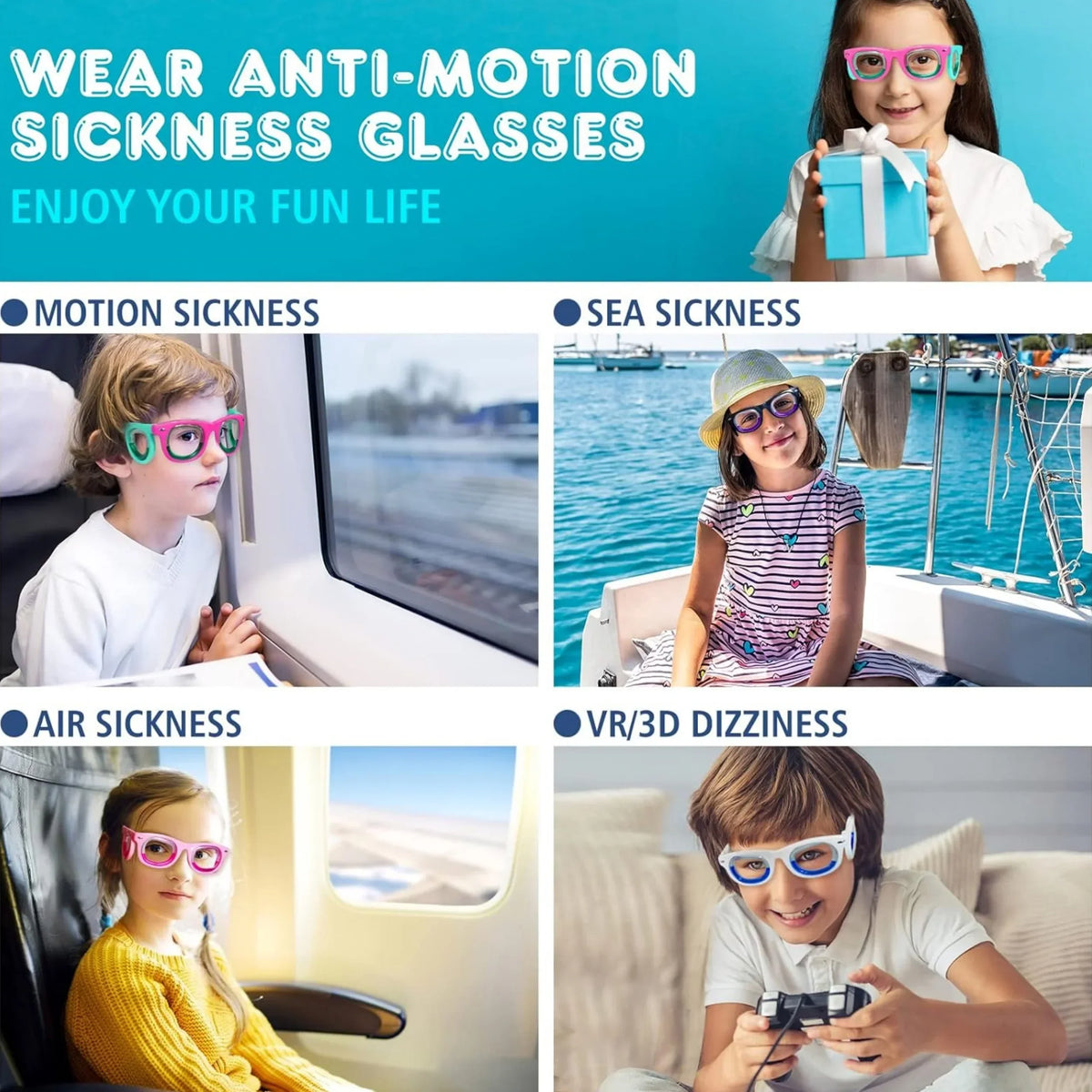 Sickness Motion Glasses Kids Ultra Light Travel Glasses Summer Travel 2025 Nausea Relief Car Air Sea