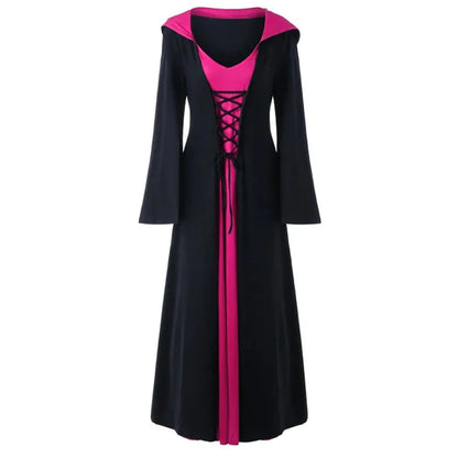Women's Lace-Up Hooded Medieval Vampire Witch Cloak Robe - Great Halloween Costume for Themed Events