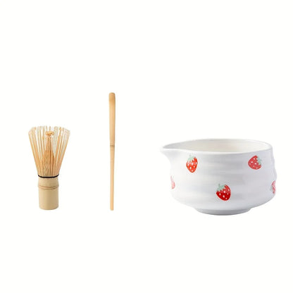 Matcha Bowl Kit Ceramic Strawberry Whisk Chasen Kit