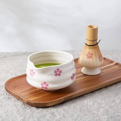 Matcha Bowl White Ceramic Sakura Matcha Tea Kit With Bamboo Whisk And Strainer Spring 2025 Gift