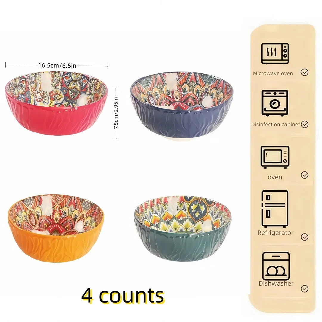 Bohemian Ceramic Bowls Kit Floral Serving Bowls Multi-Use