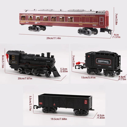 Train Kit with Lights & Sounds - Interactive Locomotive Toy for Kids Battery-Powered Motor-Driven Steam