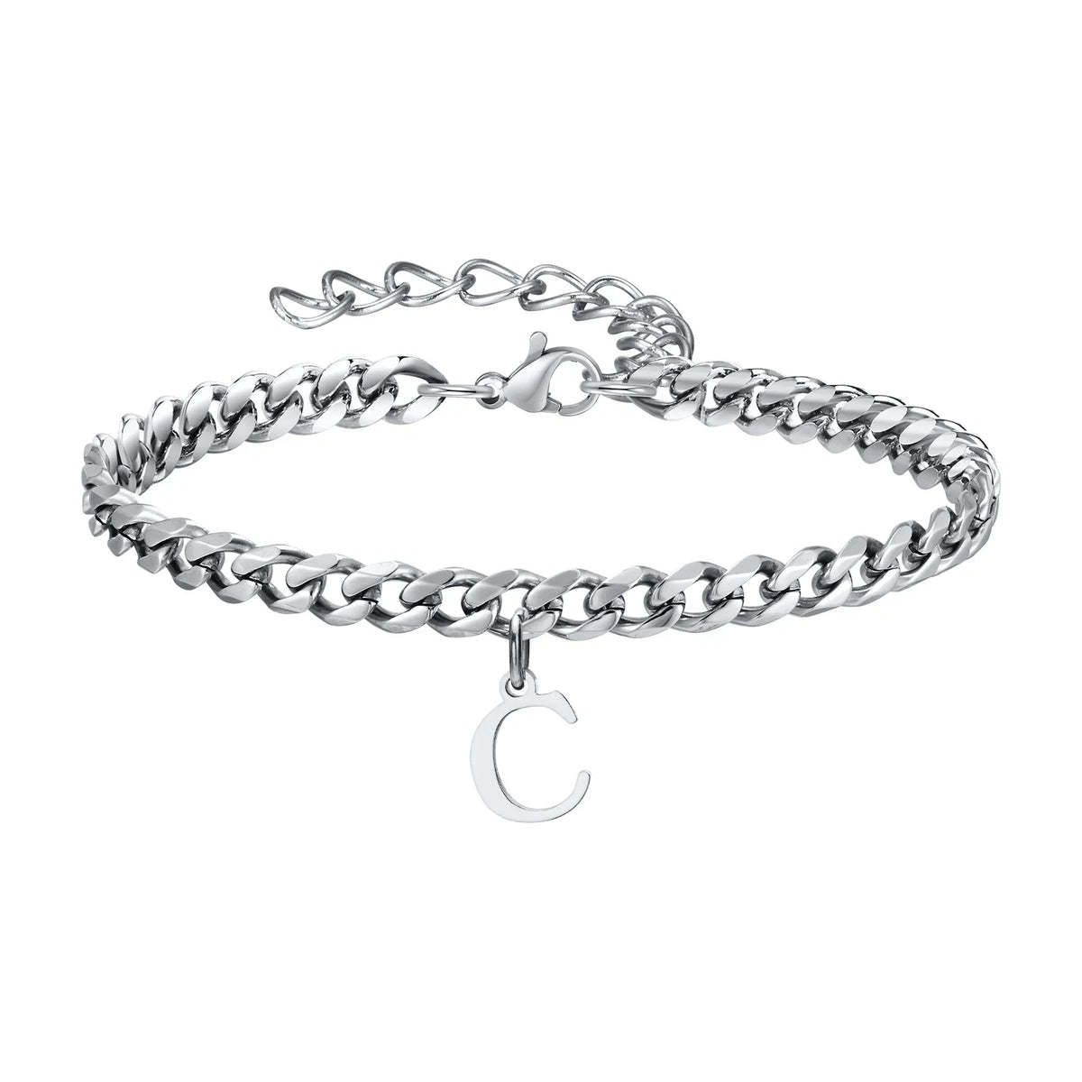 Initials Cuban Link Bracelet Stainless Steel Flexible