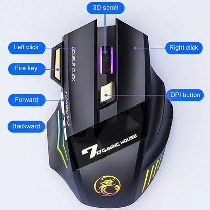 Cordless Gaming Mouse 3200DPI Dual Mode Battery-Powered