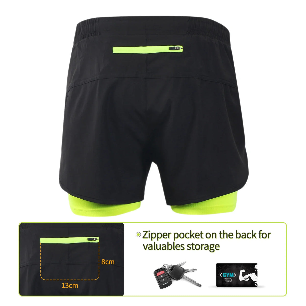 men's Stretchy 2-in-1 running shorts - longer liner, polyester blend, for jogging and gym