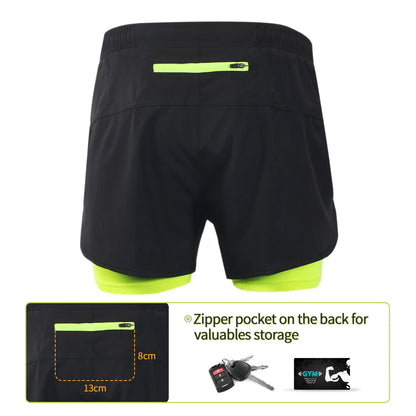 men's Stretchy 2-in-1 running shorts - longer liner, polyester blend, for jogging and gym