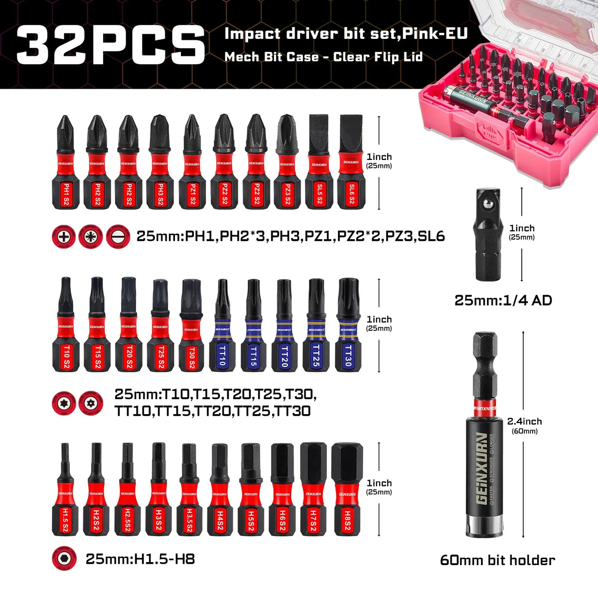 Impact Screwdriver Bits Kit S2 Steel 32Piece With Magnetic Bit Holder And Case Fall 2025 DIY Gift