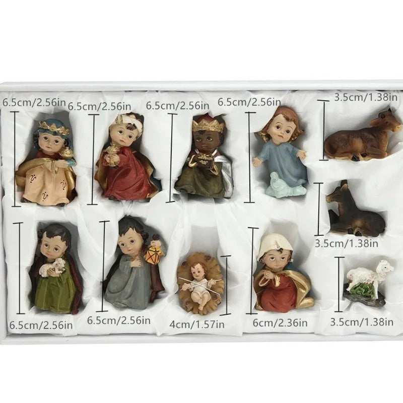 Nativity Kit 11-Piece Resin Catholic Figurines Christmas Decor Centerpiece Traditional Manger Scene Gift