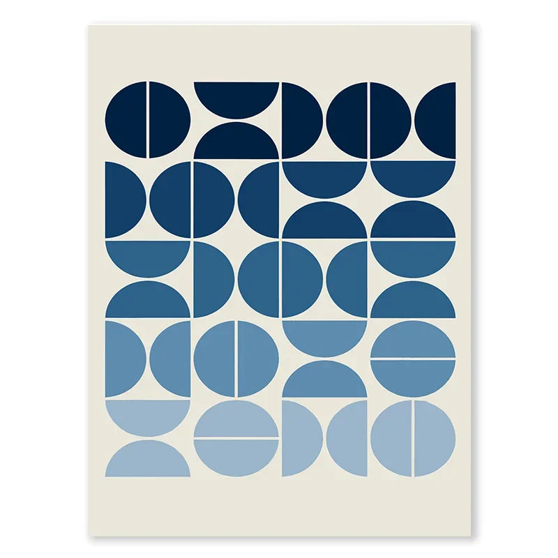 Abstract Blue Bauhaus Canvas Wall Art Contemporary Bedroom
