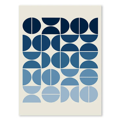 Abstract Blue Bauhaus Canvas Wall Art Contemporary Bedroom