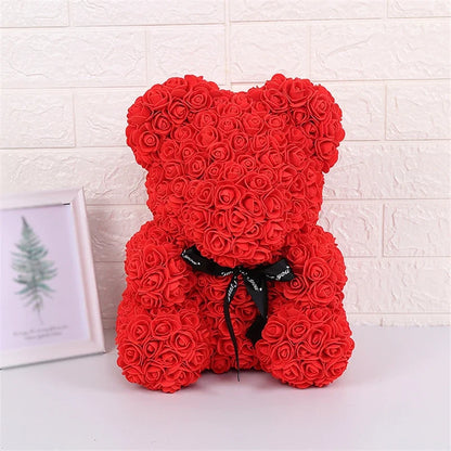 Rose Faux Teddy Bear with Gift Box and Lights - Romantic Anniversary or Valentine's Day Gift, Wedding Decor