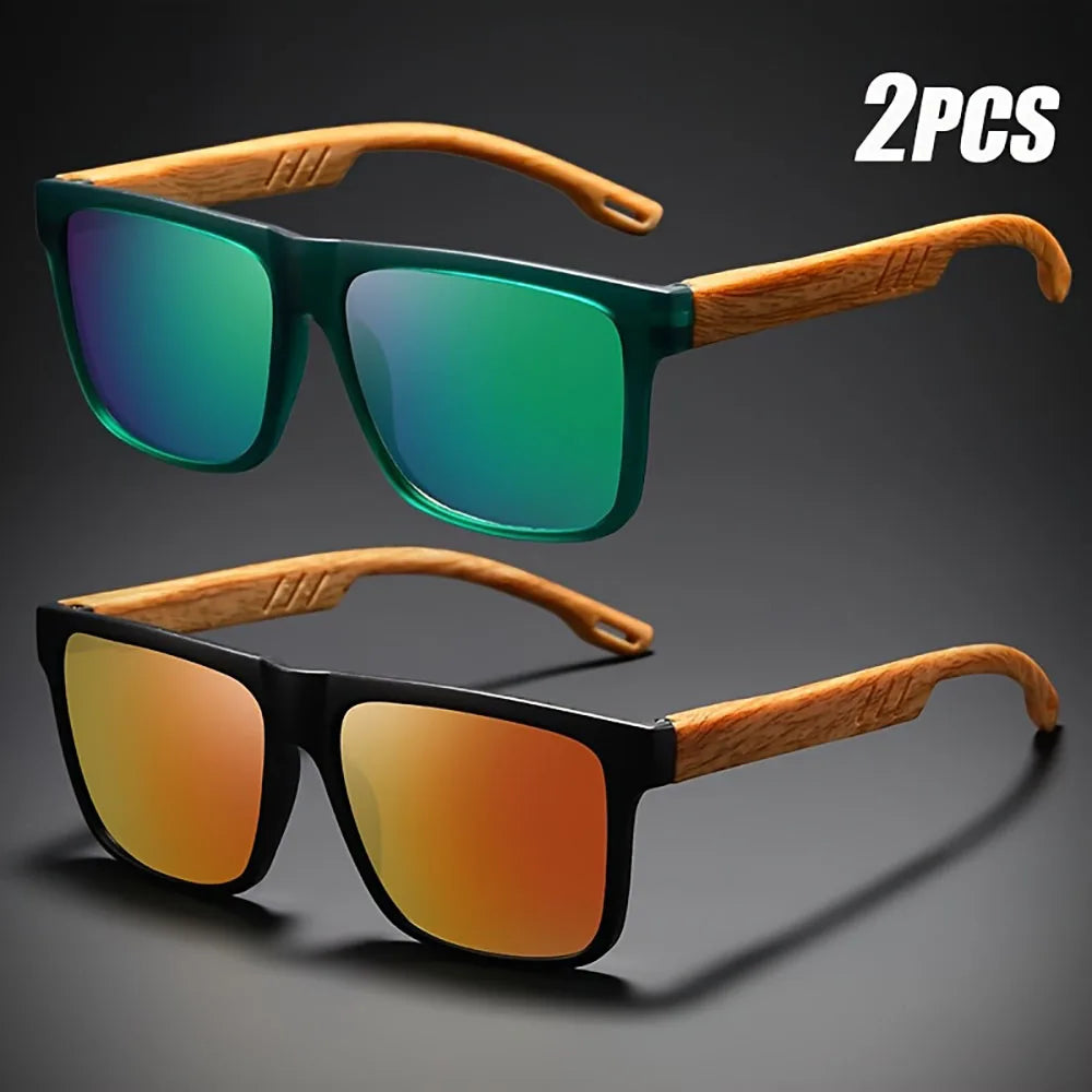 Square Sunglasses Frame Unisex Outdoor Eyewear UV400 Protection Summer 2026 Trend Wood Grain Hinges