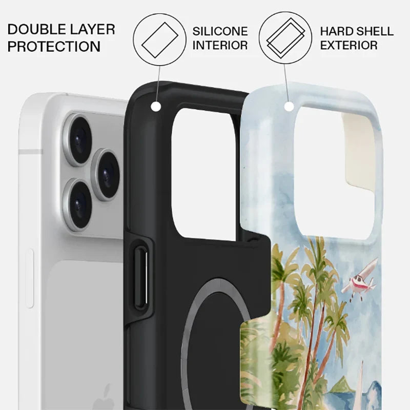 Ocean Tropical Double-Layer iPhone Case - PC TPU Cartoon Design Washable Cover for iPhone 11 to 17