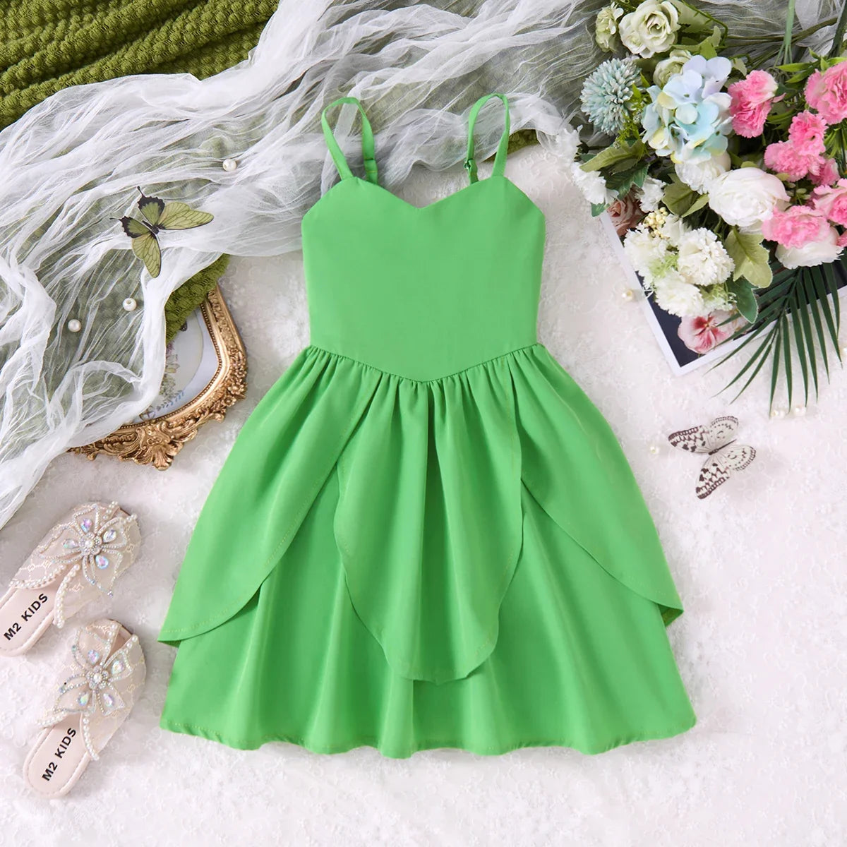 girls' Breathable dress - lace-up sling, sleeveless, flowy, polyester, for summer