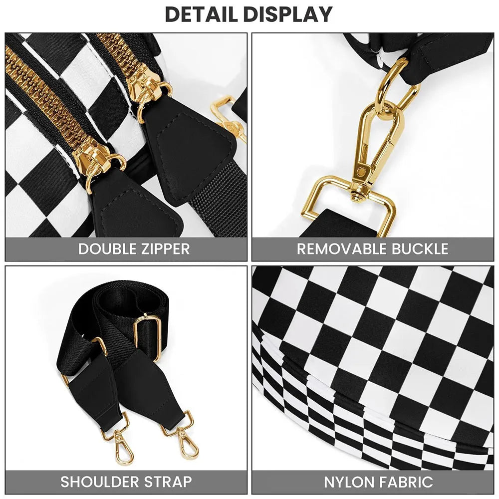 high-capacity sling bag with adjustable strap – Casual women's checkered crossbody shoulder bag