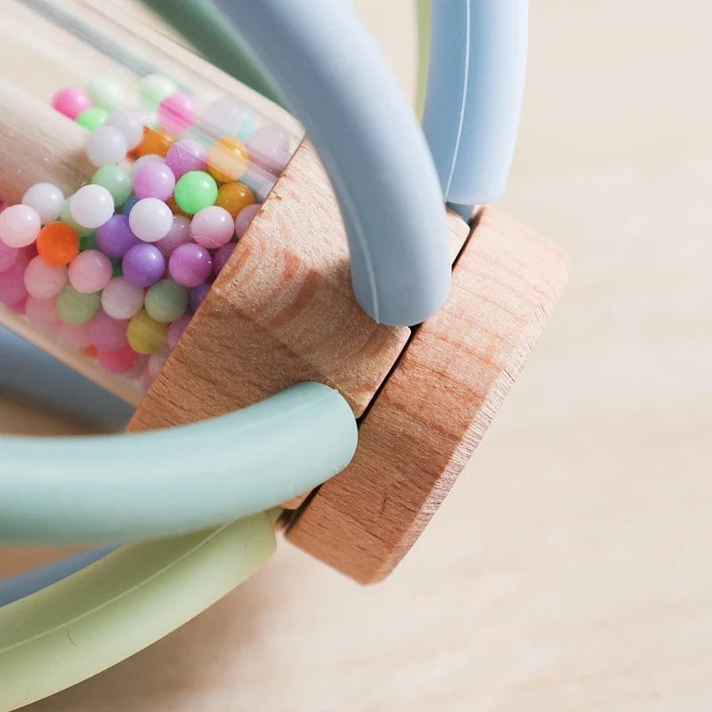 Rattle Baby Silicone Teether Wooden Newborn Sensory Toys