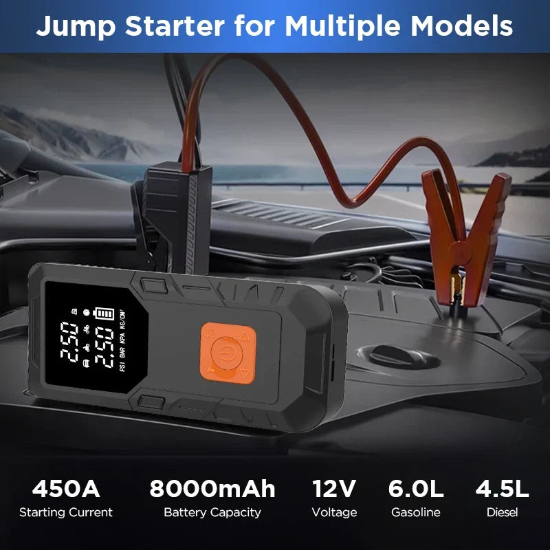 Car Jump Starter 4-In-1 Travel-Friendly Power Bank Air Compressor Fast-Charging 12V Emergency Starter Fall 2025 Gift
