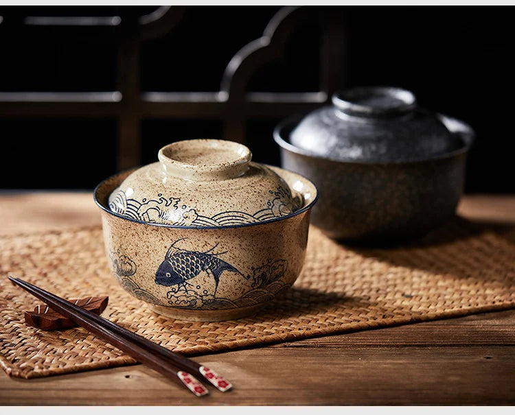 Bowl Ramen Large Ceramic With Lid Retro Fall 2025 Tableware