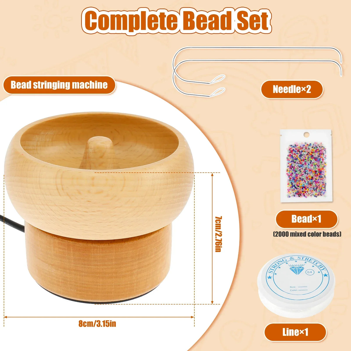 Bead Stringing Machine Motor-Driven Wooden Spinner Craft Device Back To School 2025 Fast Bracelet Necklace Maker