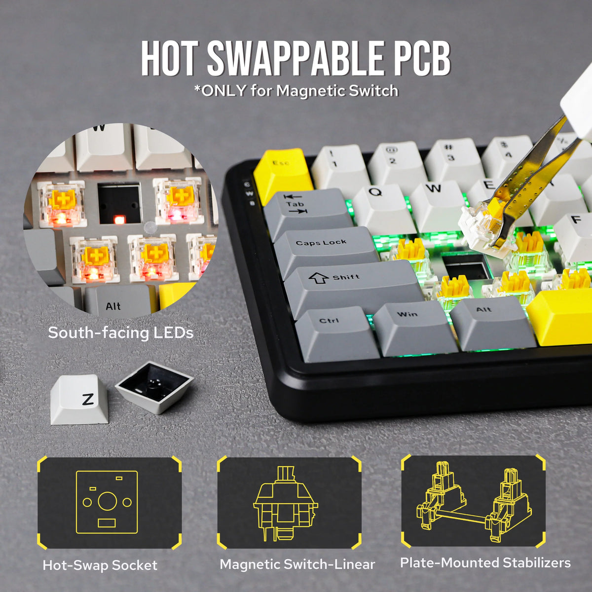 Mechanical Keyboard 68Key Cordless Bluetooth RGB Hall Effect
