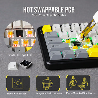 Mechanical Keyboard 68Key Cordless Bluetooth RGB Hall Effect