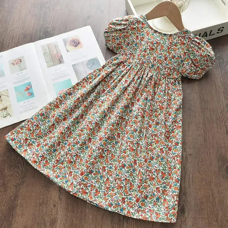 Floral Butterfly Print, Knee-Length, Sleeveless, Sash Waist, Casual Wear – Light and Flattering Girls' Dress